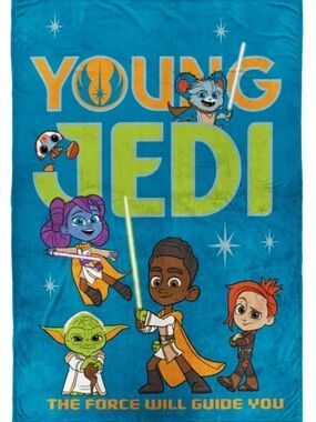 Star Wars Young Jedi Kids Blue Microfiber Blanket with Colorful Character Art
